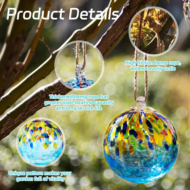 VOREEN 4" Hanging Glass Garden Gazing Ball Hand Blown Glass Witch Ball Christmas Ornament Friendship Balls for Outdoor Garden Patio Window Home Décor, Gift for Mom Wife Friend, Blue Ocean - Image 3